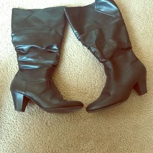 Black faux leather boots (Wide Calf) knee high